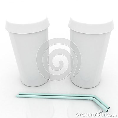 Plastic fast food glasses with blue tubule Stock Photo