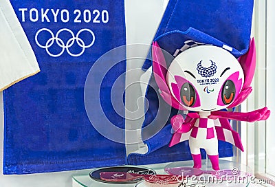 Plastic figurine of the mascot someity used for the Tokyo 2020 Paralympic Games. Editorial Stock Photo