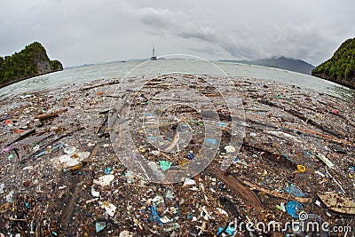 Plastic Floating Garbage in Raja Ampat Stock Photo