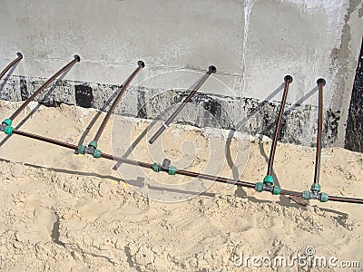 Plastic floor heating pipes, concrete warehouse foundation Stock Photo