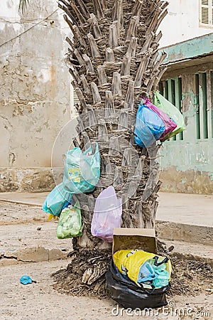 Plastic garbage bags Cape Verde Editorial Stock Photo