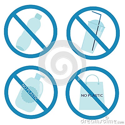 Plastic garbage forbidden sign. non recyclable Waste, plastic trash. Ecology, environment protection theme Vector Illustration