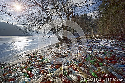 Plastic garbage lake Stock Photo