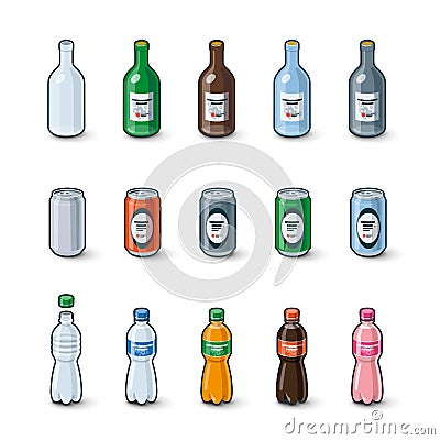 Plastic Glass Bottles Aluminium Cans Illustration Vector Illustration