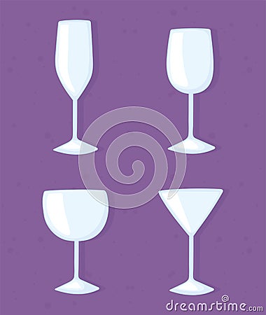 Plastic or glass cups bottles mockups, differents crystal cups icons Vector Illustration