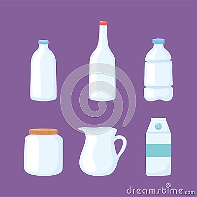 Plastic or glass cups bottles mockups, bottles jar pitcher box container icons Vector Illustration