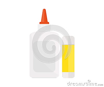 Plastic glue bottle and glue stick logo design. Stationery concept, pva glue bottle, stick vector design. Vector Illustration