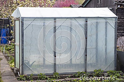 Plastic greenhouse in an allotment garden Stock Photo