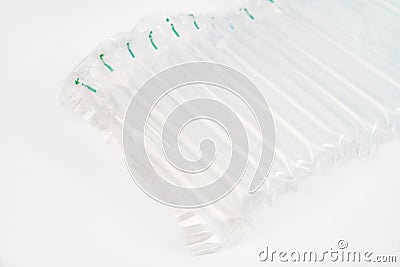 plastic inflatable air shockproof packaging on a white background for parcels Stock Photo