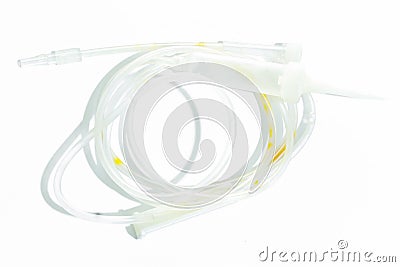 Plastic infusion set isolated on white Stock Photo