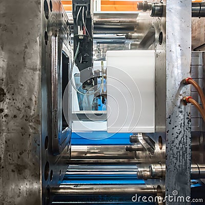 Plastic Injection molding machine working in factory Stock Photo