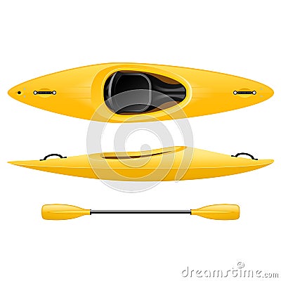 Plastic kayak for fishing and tourism, yellow canoe top view Vector Illustration