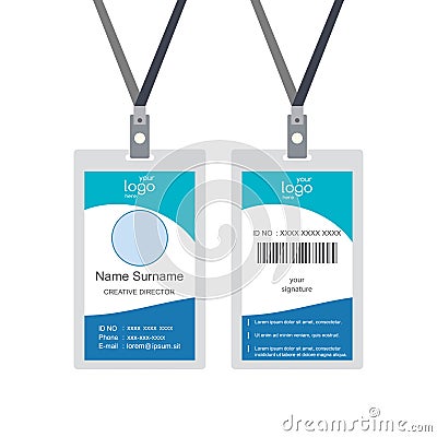 Plastic and Laminated Badge or id card, front and back view Vector Illustration