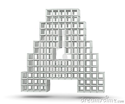 Plastic letter from blocks. Capital Letter - A isolated on white background. 3D render Illustration Stock Photo