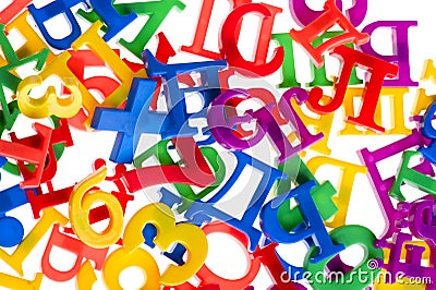 Plastic letters and numbers close up Stock Photo