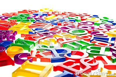 Plastic letters and numbers isolated macro Stock Photo