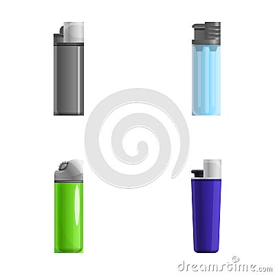 Plastic lighter icons set cartoon vector. Various bright lighter Vector Illustration