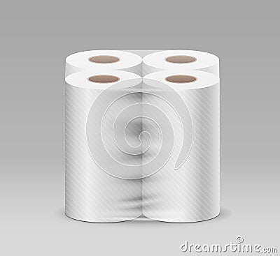 Plastic long roll toilet paper one package four roll, design on gray background Vector Illustration