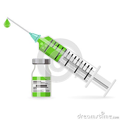 Plastic Medical Syringe and Vial Icon Vector Illustration