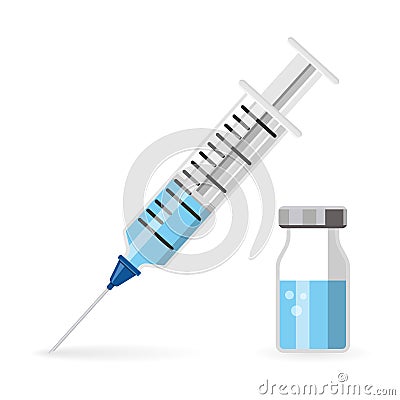 Plastic Medical Syringe and Vial Icon Vector Illustration