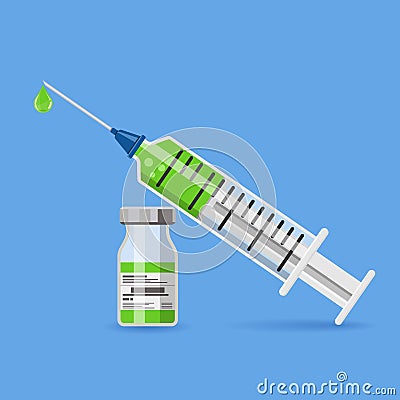 Plastic medical syringe and vial icon Vector Illustration