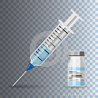 Plastic medical syringe and vial icon Vector Illustration