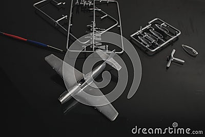 Plastic model aeroplane parts Stock Photo