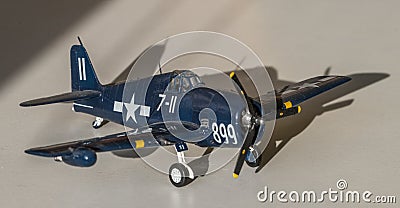 Plastic model kit Hellcat 2ww fighter plane assembled Editorial Stock Photo