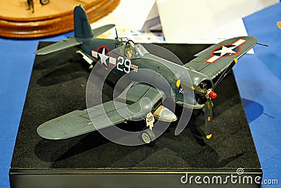 Plastic model Vought F4U Corsair airplane - Athens, Greece Editorial Stock Photo