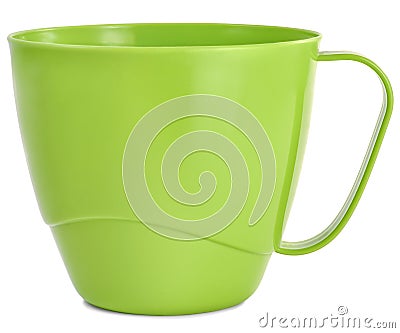 Plastic mug green on the table Stock Photo