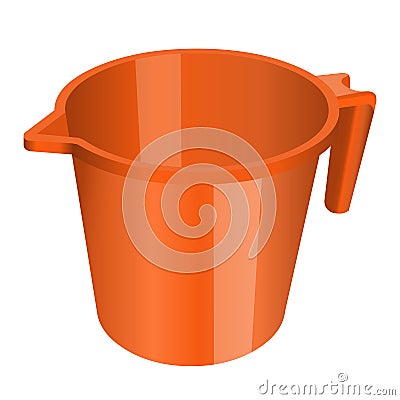 Plastic mug, jug, container, orange color, utensil, tumbler volume Vector Illustration