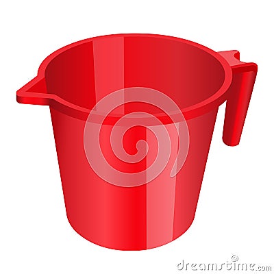 Plastic mug, jug, container, red color, utensil, tumbler volume Vector Illustration