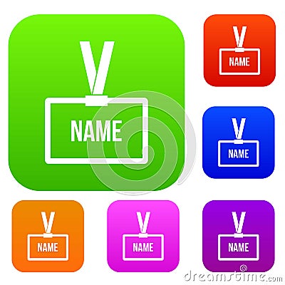 Plastic Name badge with neck strap set collection Vector Illustration