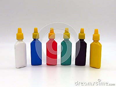 Plastic paint color set: six colors. Stock Photo