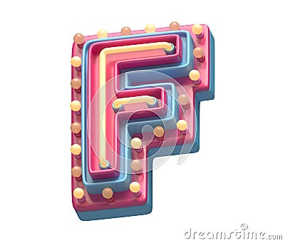 Plastic party font. Neon and lamp. Letter F Cartoon Illustration