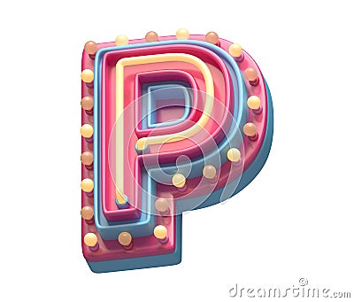 Plastic party font. Neon and lamp. Letter P Cartoon Illustration