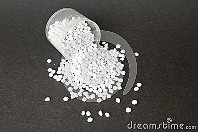 Plastic pellets . Plastic granules after processing .Polymer Stock Photo