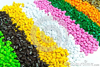 Plastic pellets . Plastic granules after processing .Polymer Stock Photo