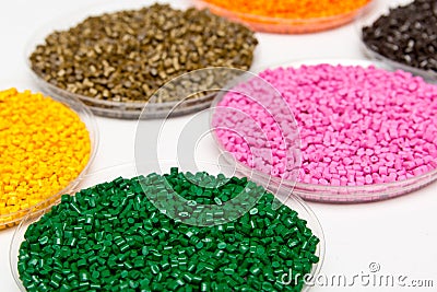 Plastic pellets .Polymeric dye ÃÂ² granules. The recycling of plastic Stock Photo