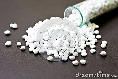 Plastic pellets . Plastic raw materials in granules for industry Stock Photo