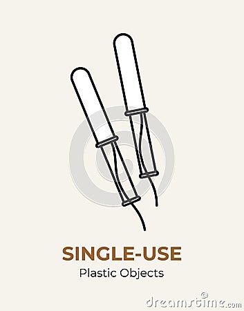 Plastic period tampon applicator. Single-use illustration of recycling plastic item. Menstruation tampon plastic flat logo Vector Illustration