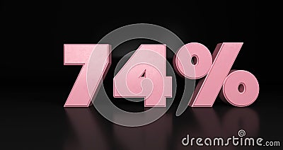74% plastic pink sign. 3d render illustration. Cartoon Illustration