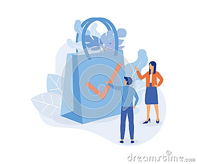 Plastic pollution illustration. Characters protesting against plastic waste. People supporting zero waste recycling program. Vector Illustration