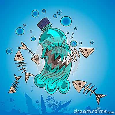 Plastic pollution in ocean Vector Illustration