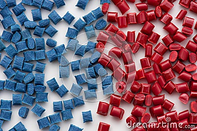 Plastic polymer resins with and without glass-fibre Stock Photo