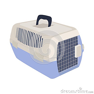 Plastic portable pet cage. Vector illustration in cartoon style. Vector Illustration