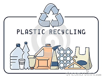 Plastic recycling illustration with trash and lettering Vector Illustration