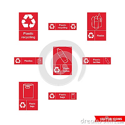 Plastic recycling signs icon set of color types. Isolated vector sign symbols. Icon pack Stock Photo