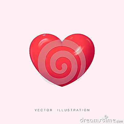 Plastic Red Heart Render. Realistic 3d design icon heart symbol love. Vector illustration Vector Illustration