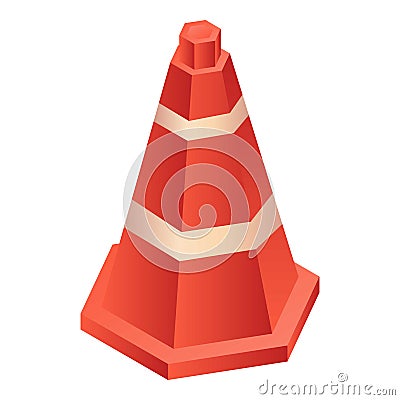 Plastic road cone icon, isometric style Vector Illustration